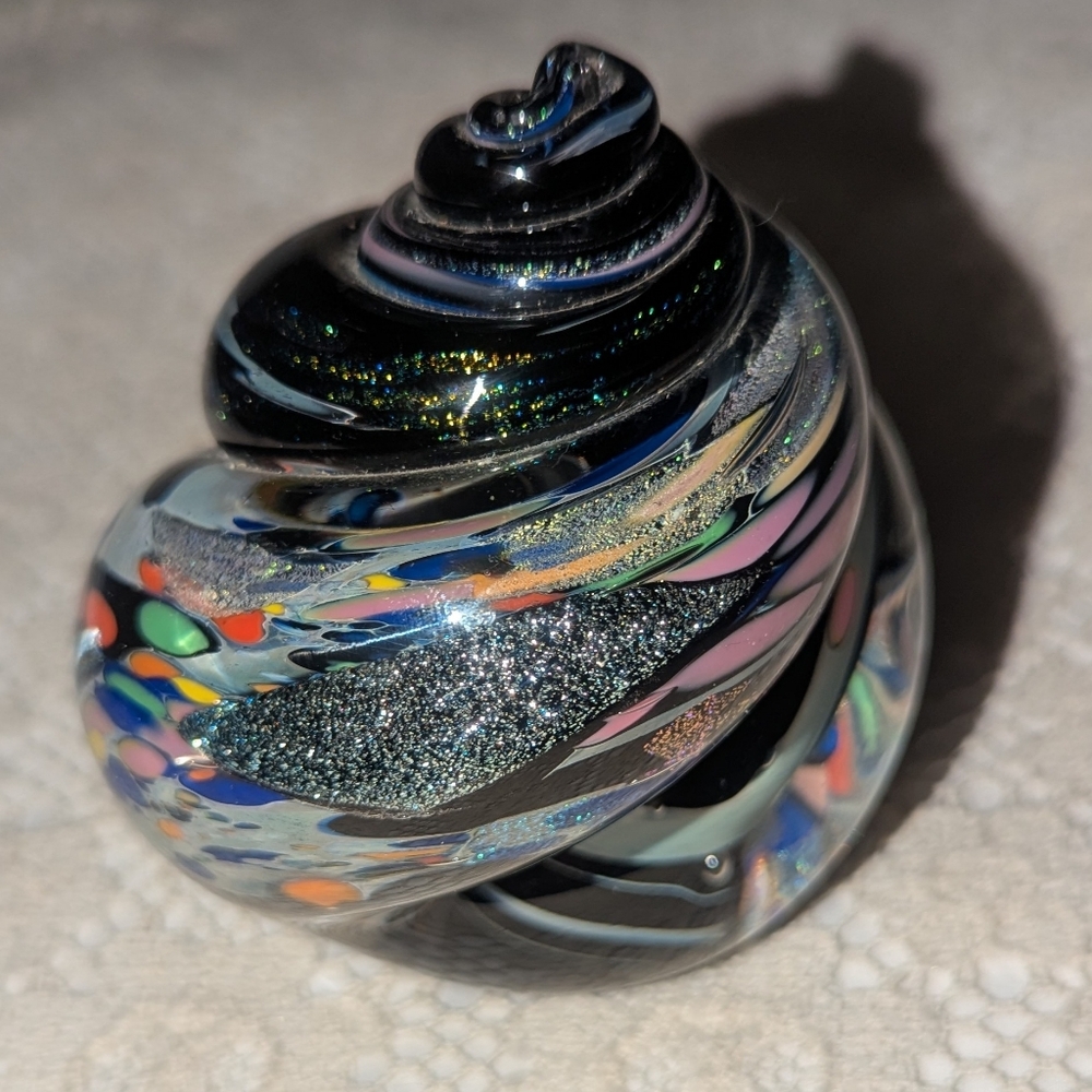 Rollin Karg Dichroic Swirl Glass Art Piece Paperweight.
